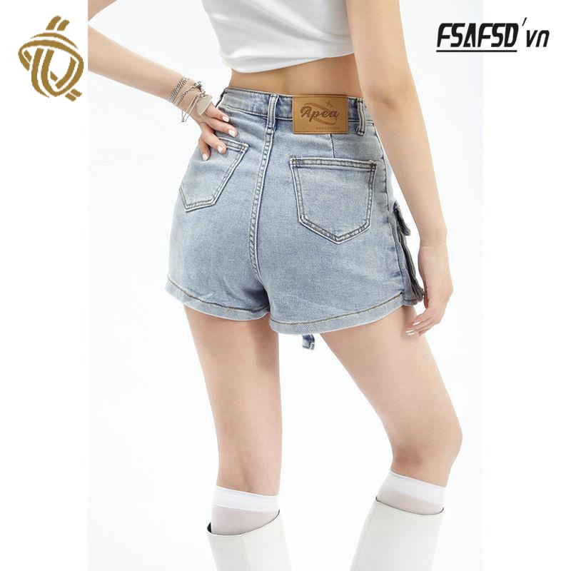 Quần Short Denim Lưng Cao Phối Khóa Kéo Thời Trang Cá Tính Cho Nữ