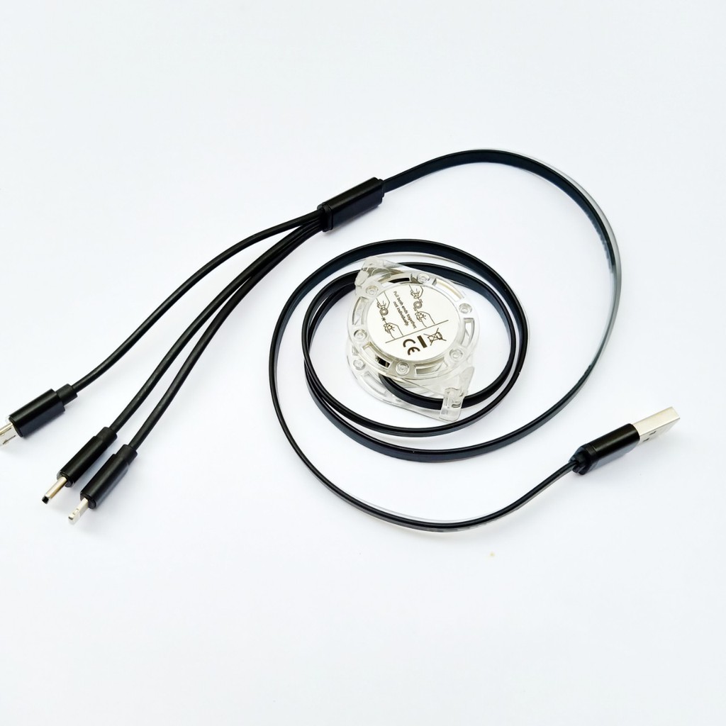 Cáp sạc điện thoại 3 chân thông minh dây rút gọn gàng dài 1 mét dùng cho ô tô,gia đình, cắm usb