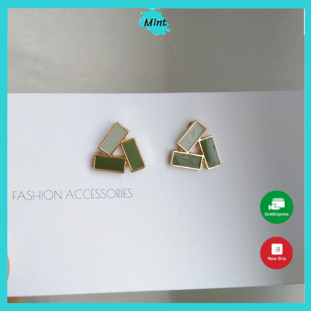 Bông Tai Nữ ❤️KHÔNG GÂY DỊ ỨNG❤️ Khuyên Tai Tam Giác Phối Màu Xanh Pastel Chuôi Bạc S925 Phong Cách Hàn Quốc