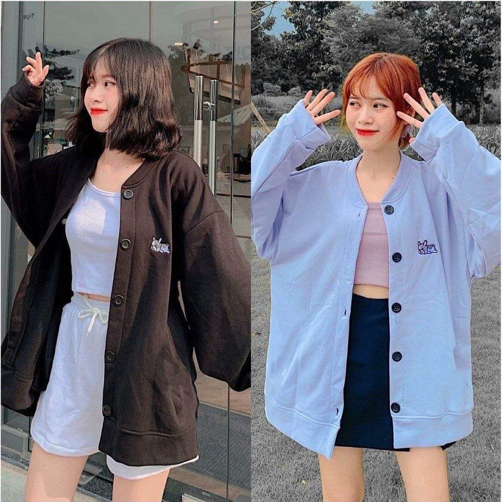 Áo Bomber logo Cún nằm Chất liệu: nỉ bông Form to &lt; 60kg