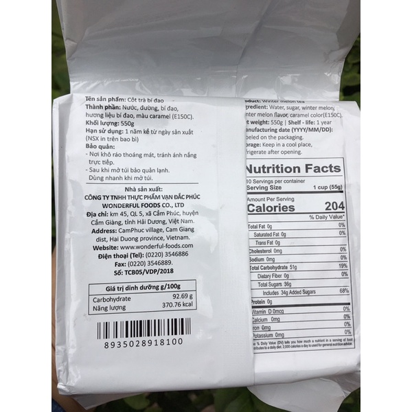 Cốt trà bí đao cô đặc gói 550g pha 5,5L nước cốt