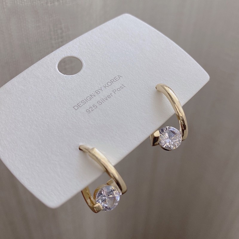 Bông Tai Dáng Dài Đính Đá Zircon Phong Cách Hàn Quốc Đơn Giản Cho Nữ