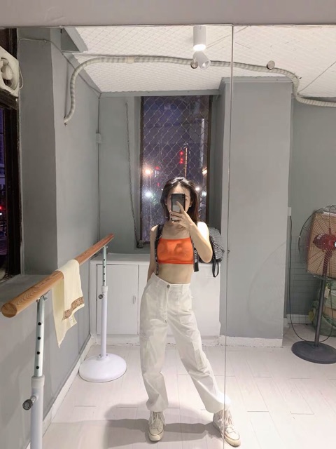 Quần jogger túi hộp eo cao hack chân màu trơn trắng đen cạp cúc hip hop Ulzzang siêu chất