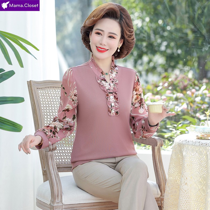 #f2105 ÁO VOAN CỔ NƠ, HỌA TIẾT TAY ÁO SANG TRỌNG, QUÀ TẶNG Ý NGHĨA CHO MẸ, ĐỒ NGƯỜI TRUNG NIÊN 2021 - HÀNG MỚI VỀ