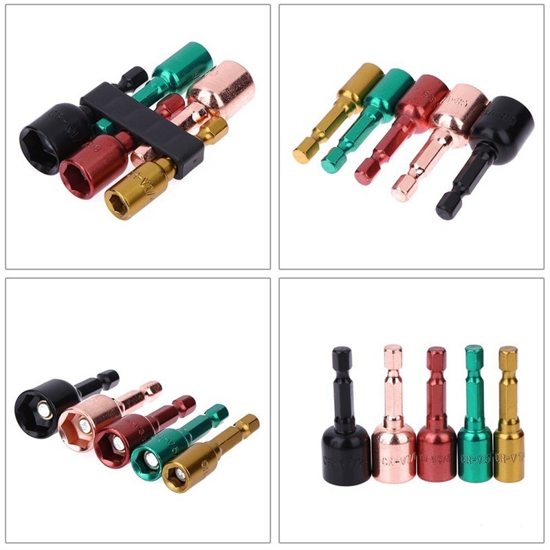 5Pcs/Set Chromium Vanadium Steel Drill Bit Nut Driver Drill Bit Hex Shank Metric Socket Wrench