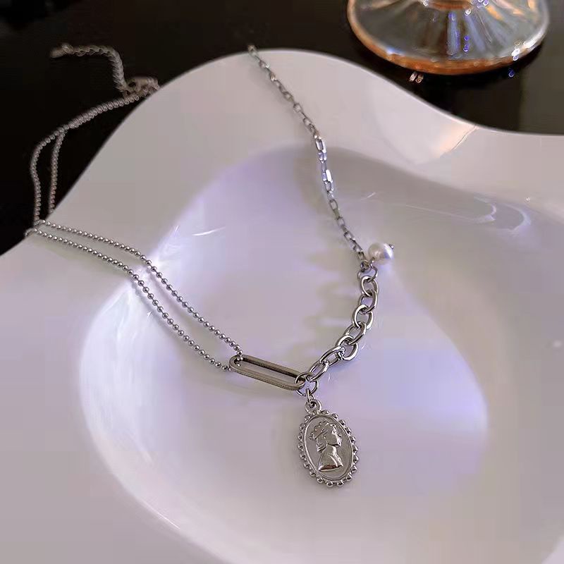 Vòng cổ nữ dây chuyền nữ mặt tròn hình thiên thần màu trắng cá tính mix xích V66