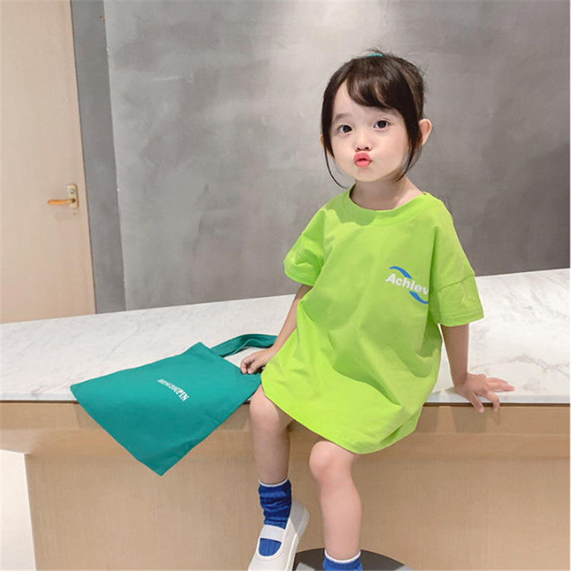 Đầm Thun Cotton Tay Ngắn In Chữ Dễ Thương Cho Bé Gái Từ 1 - 10 Tuổi