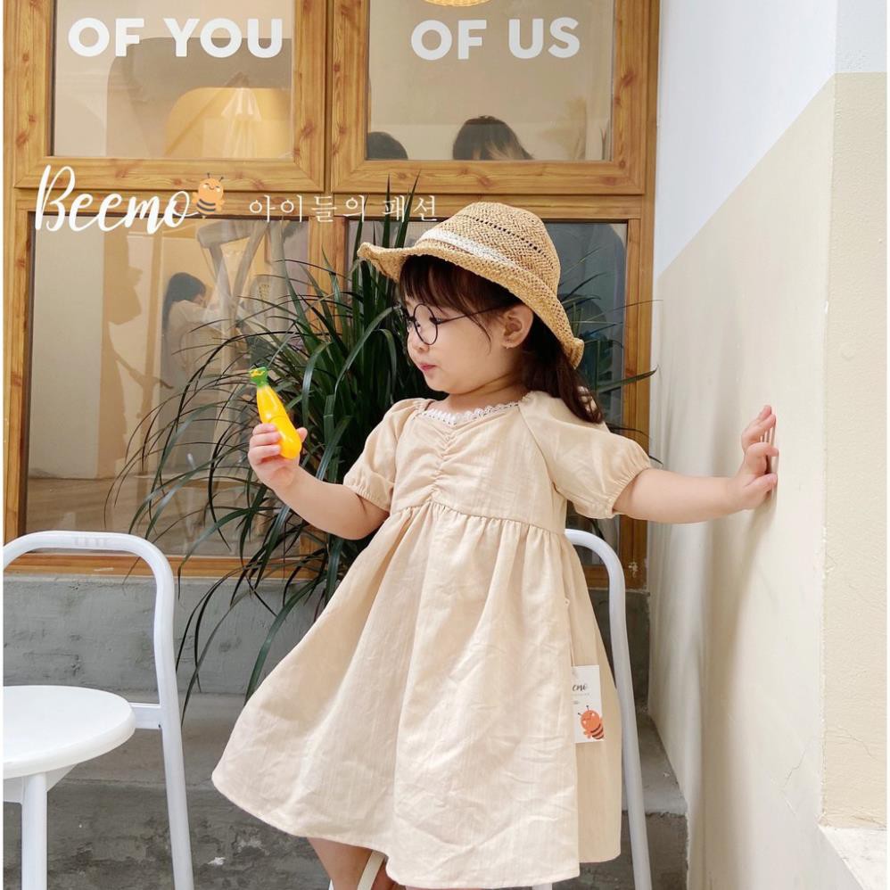 Váy babydoll đũi cao cấp viền ren cho bé gái - Đầm bé gái đũi cho mát mùa hè sành điệu - Sukids váy trẻ em cao cấp  ྇
