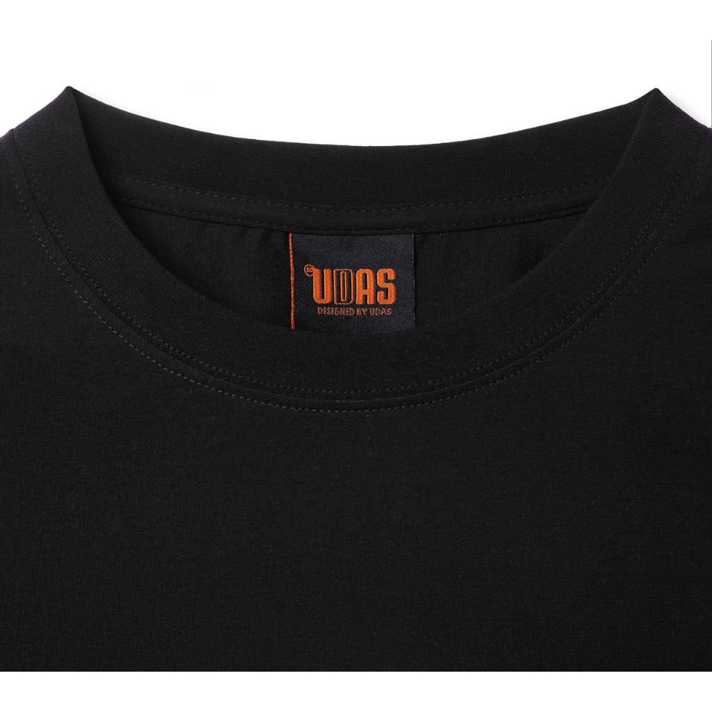 Áo thun tay lỡ UDAS phông Unisex nam nữ Cotton oversize form rộng SIGNATURE - Đen