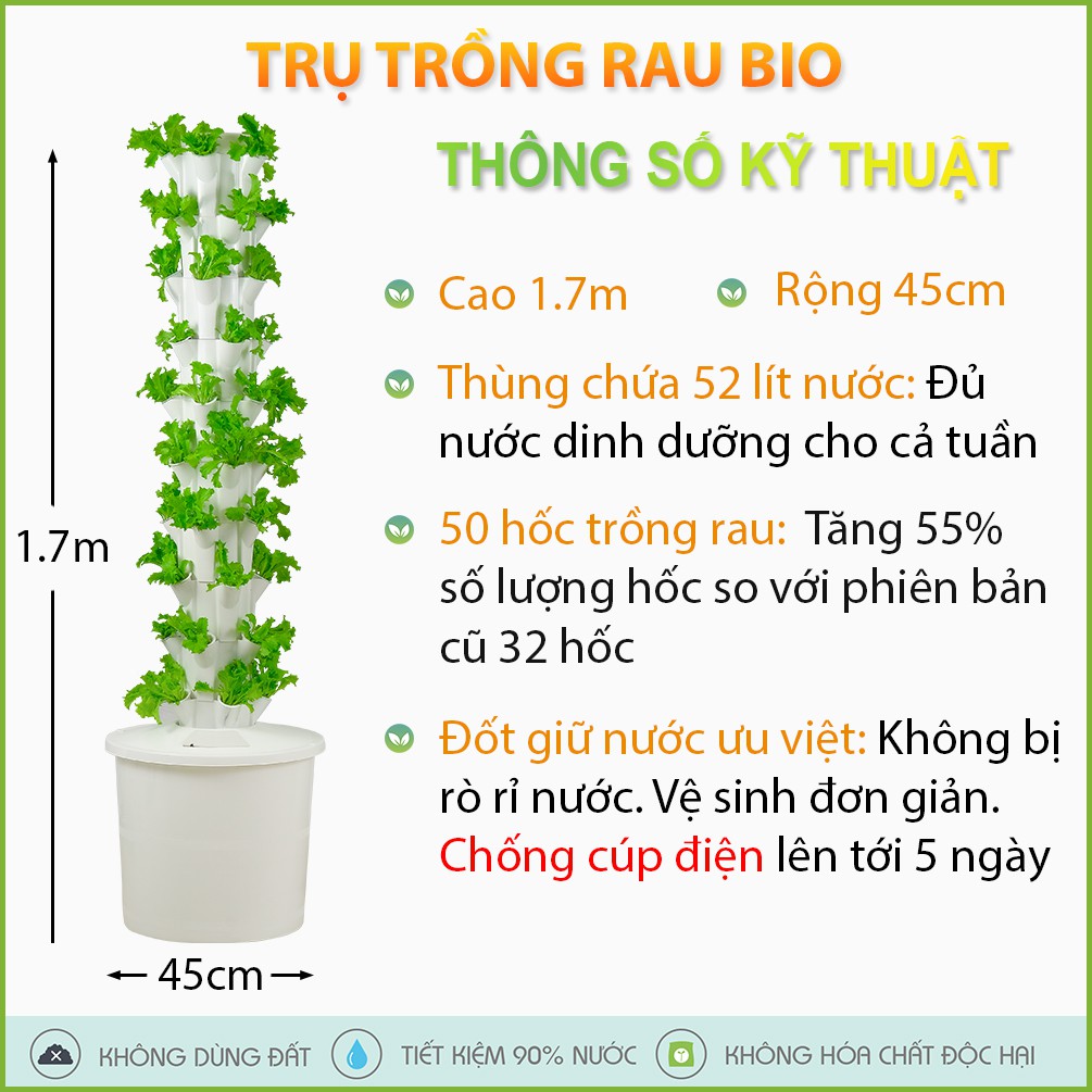 2 Trụ trồng rau Thủy Canh kèm Dinh dưỡng/Bơm/hạt giống/mút xốp/Hạt giống