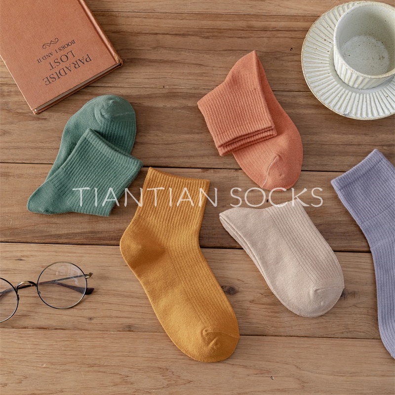 TIAN TIAN T208 Vớ tất nữ Cotton Mỏng Màu Trơn Thấm Hút Mồ Hôi Thoáng Khí Thời Trang Xuân Hè Cho Nữ