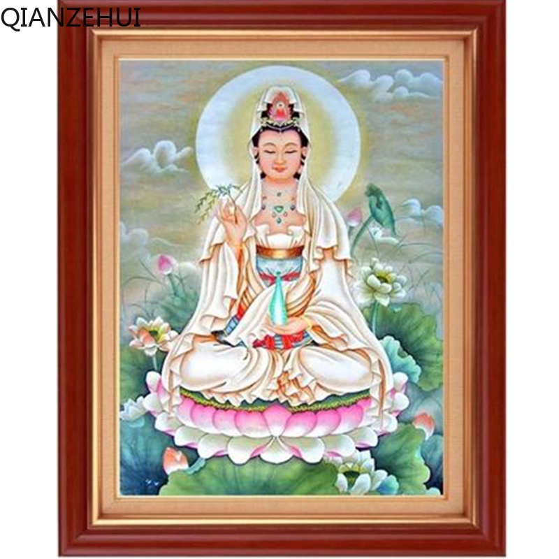 Bộ Tranh Thêu Chữ Thập DIY Hình Tượng Phật Bà Quan Âm Bằng Sợi Cotton 11CT