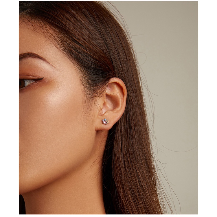 Bông tai Bamoer SCE1334 bằng bạc S925 hình dấu chân động vật đính đá Zircon nhiều màu thời trang cho nữ