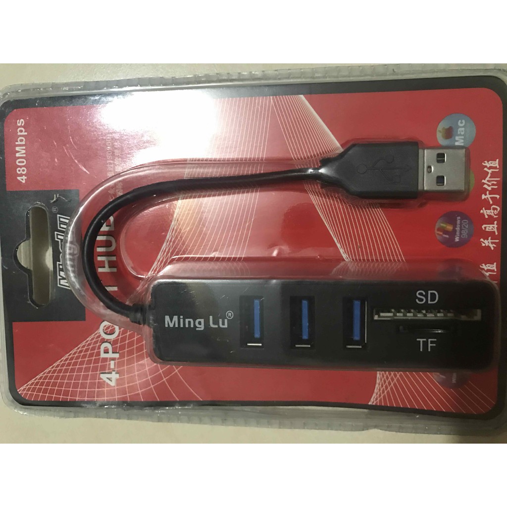 Bộ chia cổng USB 3.0 1 ra 3 cổng Minglu kèm khe đọc thẻ nhớ SD và Micro SD