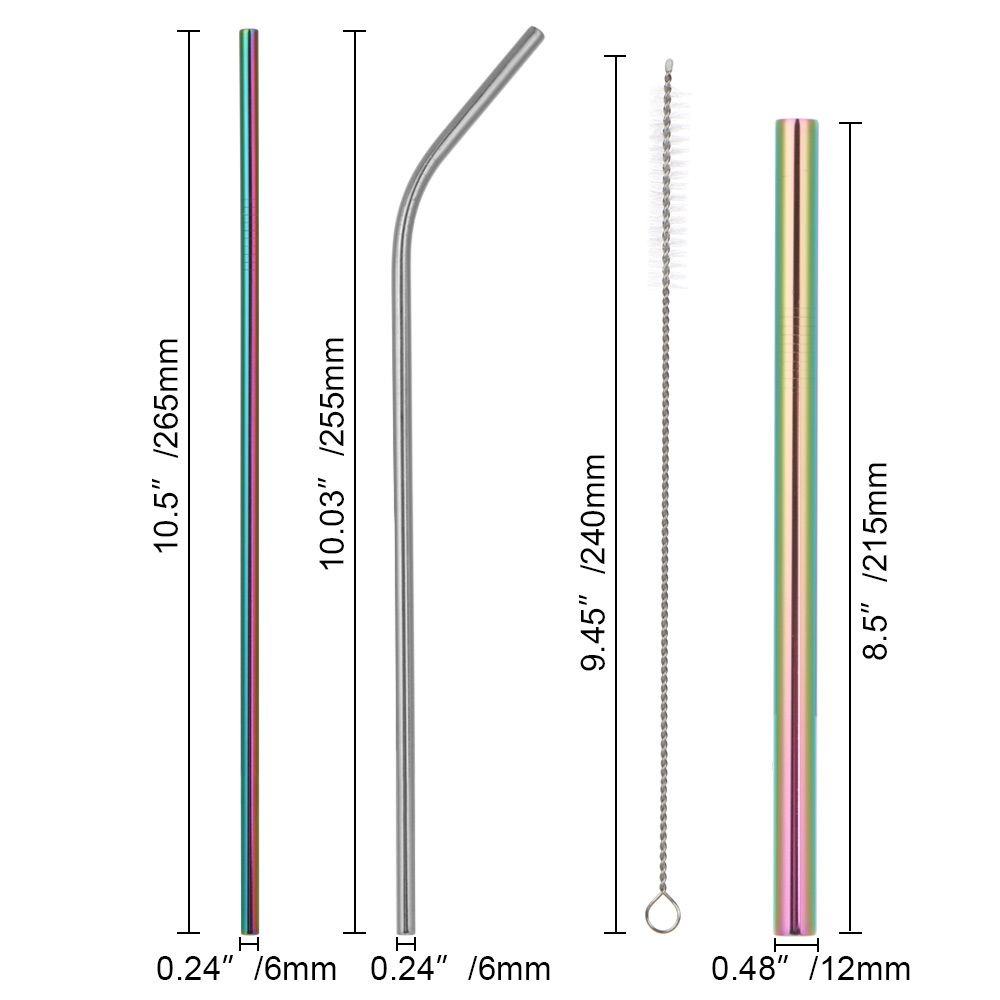 Set 4/6/8 Ống Hút Bằng Thép Không Gỉ Có Thể Tái Sử Dụng Kèm Cọ Vệ Sinh