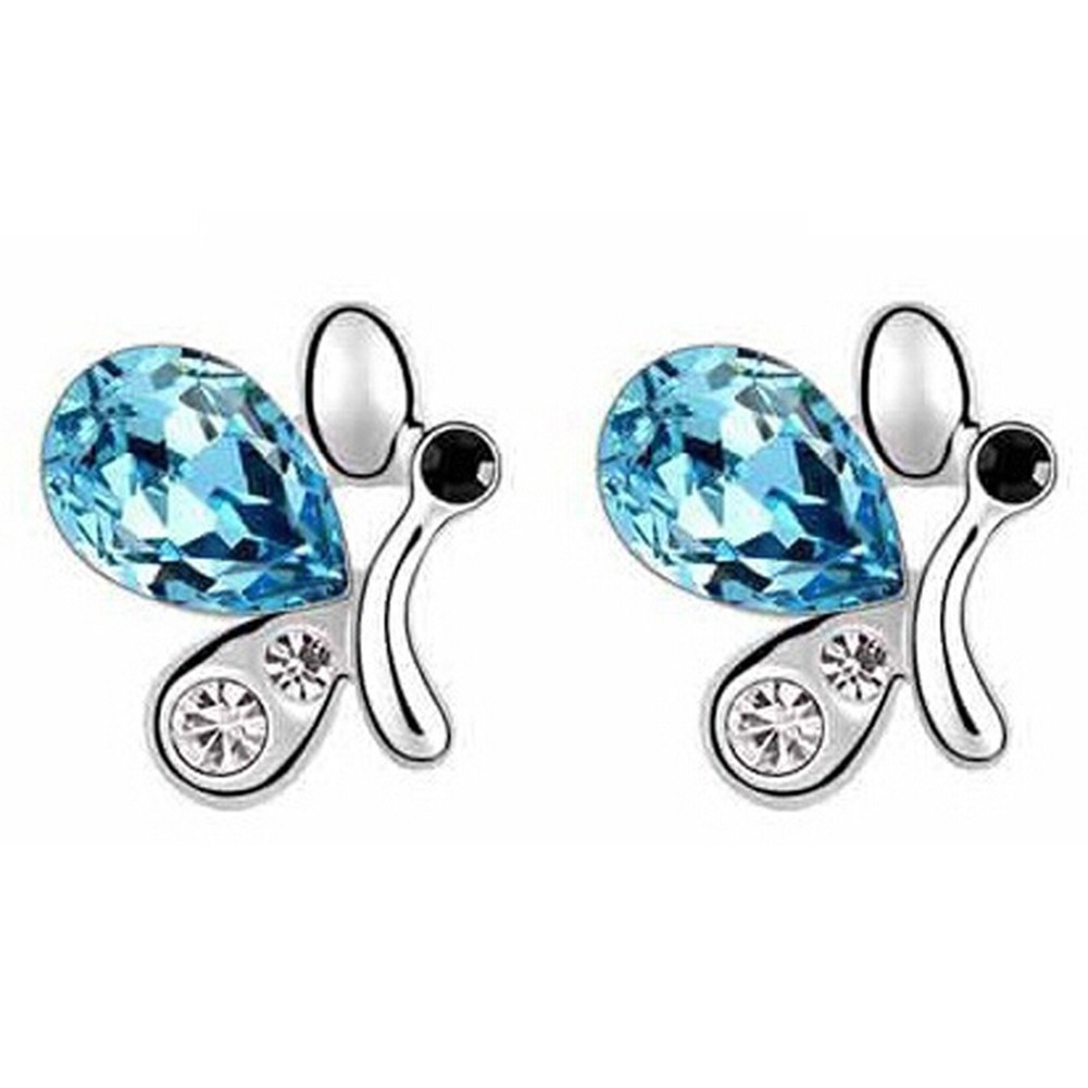 Bộ dây chuyền + vòng đeo tay + đôi khuyên tai mặt hình con bướm đính đá xanh nhân tạo cho nữ