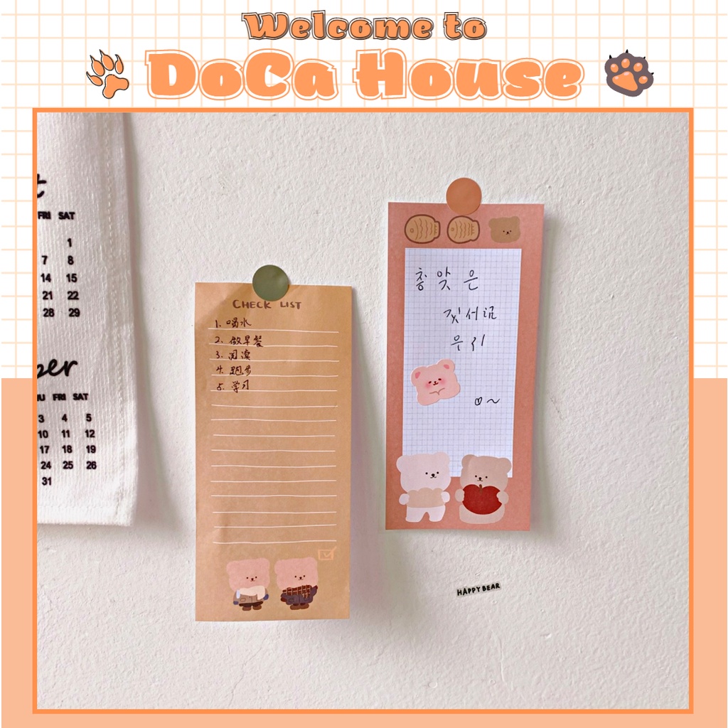 Tập 50 tờ giấy note DOCA, giấy ghi chú gấu nâu cute phong cách Hàn Quốc