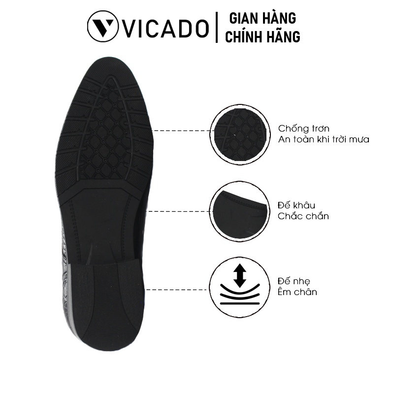 Giày tăng chiều cao nam da bò cao cấp công sở Oxford Vicado VA0021 màu đen buộc dây