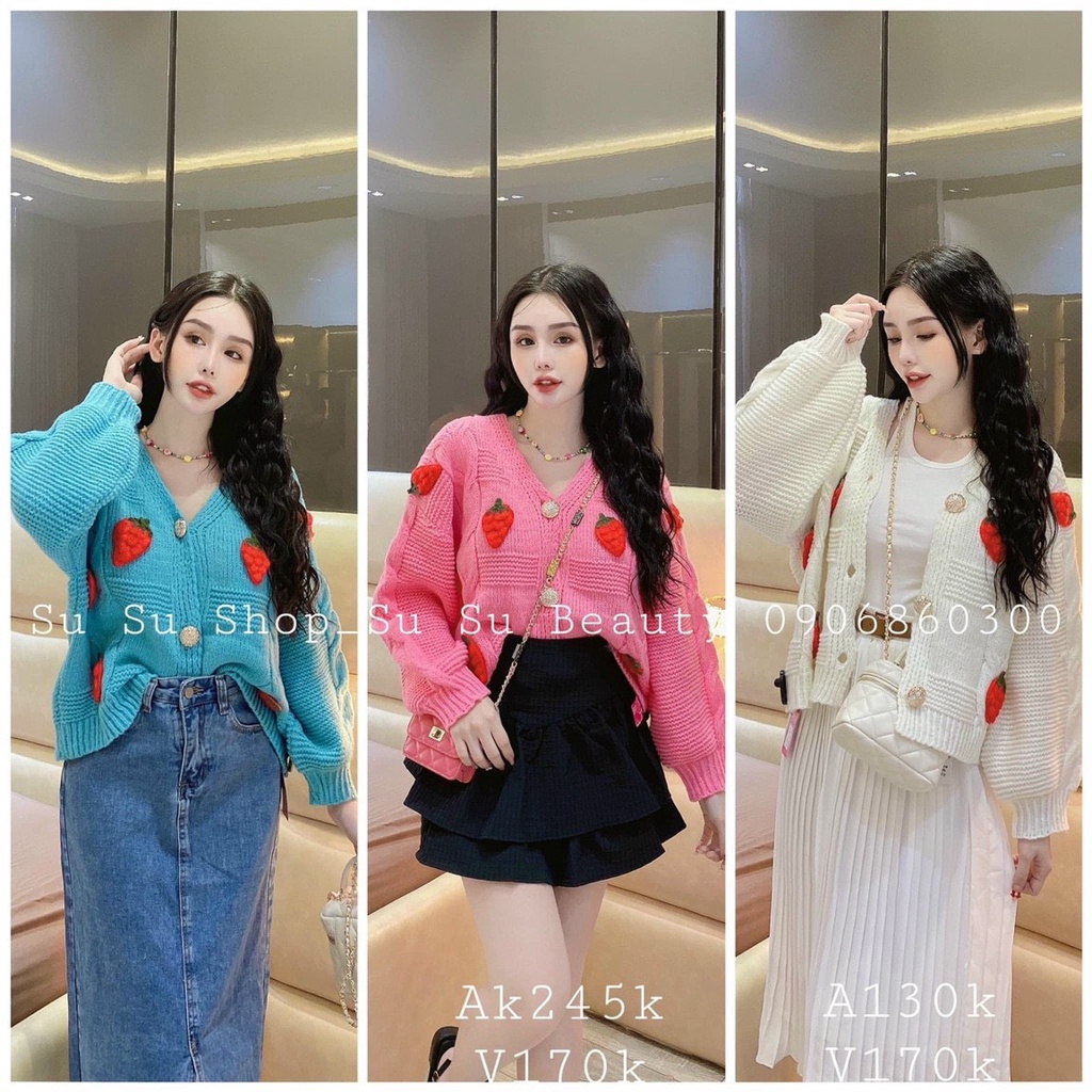 Áo khoác cardigan len dâu tây hot trend 2022