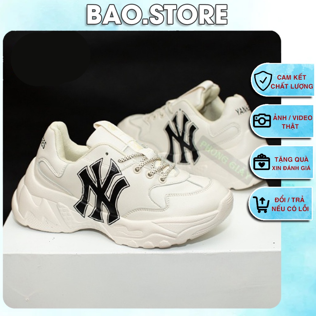 Giày tăng chiều cao 5cm nam nữ MLB NY bản cao cấp, Giày độn đế NY đen trắng full box