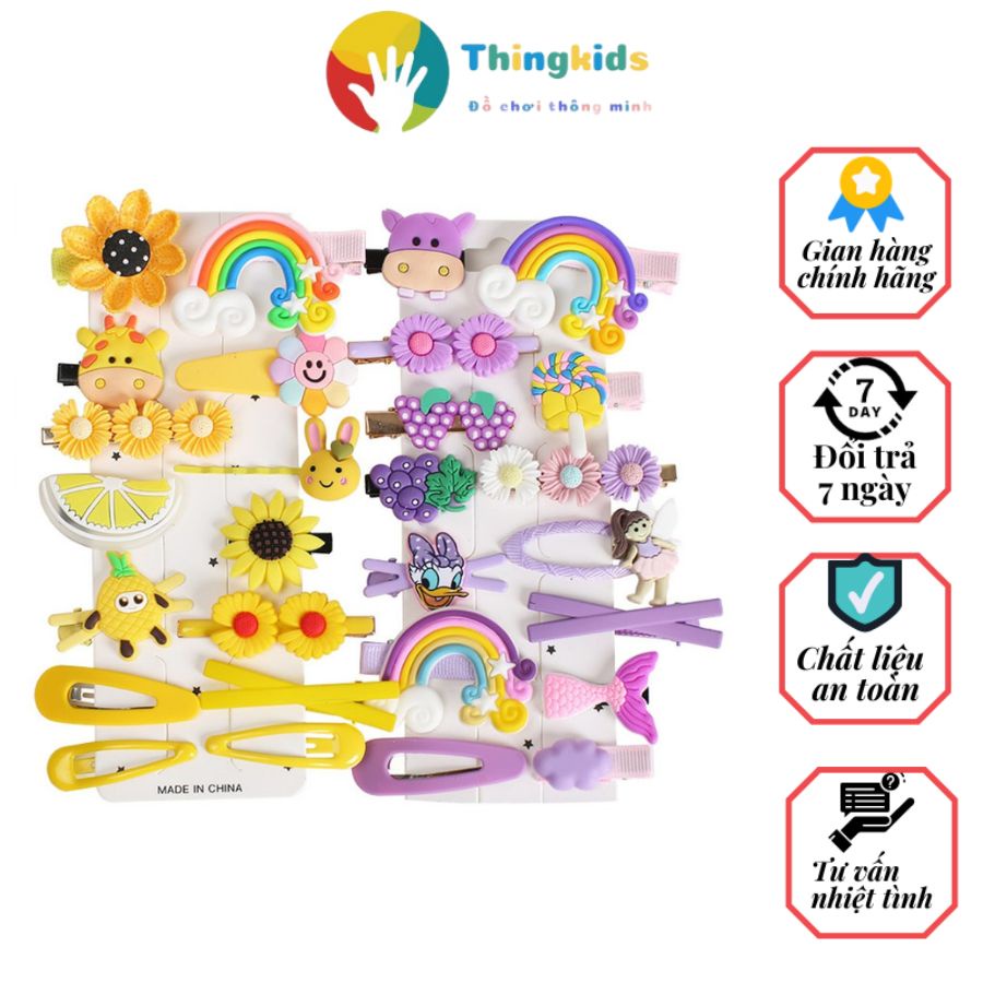 Set 14 Kẹp Tóc Hình Hoa Nhiều Màu Sắc Cầu Vồng Cho Bé Gái