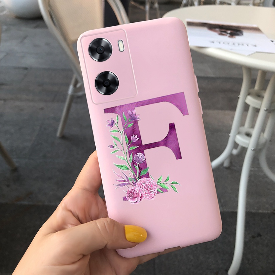 Ốp Điện Thoại Silicon Mềm Mặt Nhám Màu Kẹo In Họa Tiết Hoa Và Chữ Cho OPPO A57 4G OPPOA57 A 57 2022
