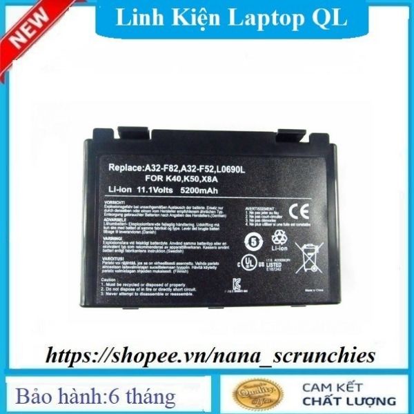 Pin Laptop Asus K40, K40E, K40IJ, K40IN A32-F52, A32-F82  F52 F82, F83S K51 K60 K61 P50 P81