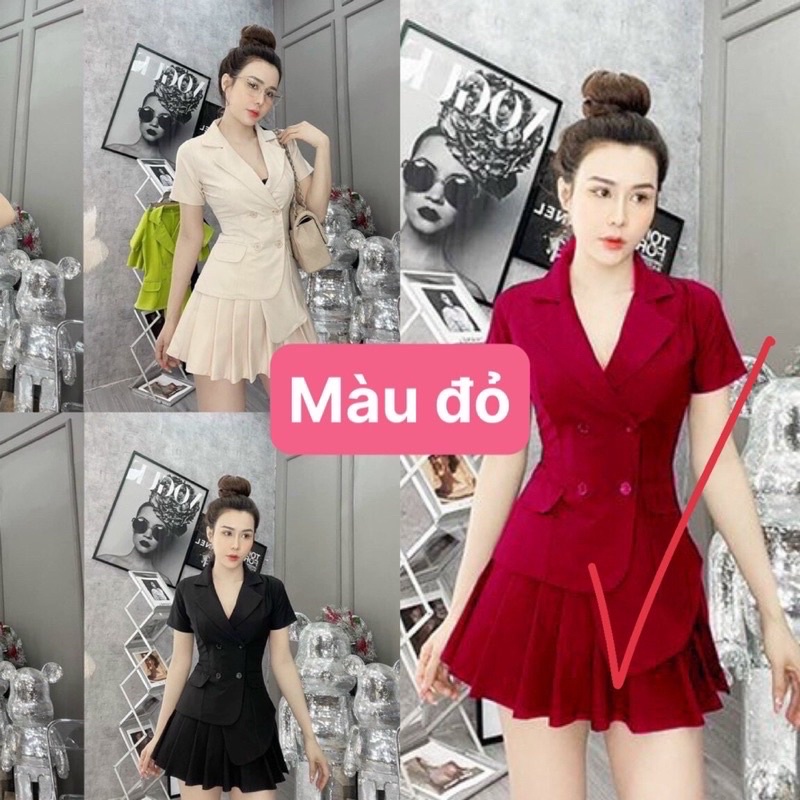Set áo vest công sở chân váy xếp li SV03