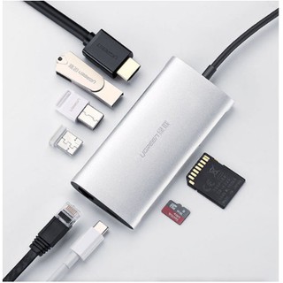 CÁP CHUYỂN USB TYPE C SANG 3*USB 3.0+HDMI+RJ45+SD&TF UGREEN (50516)