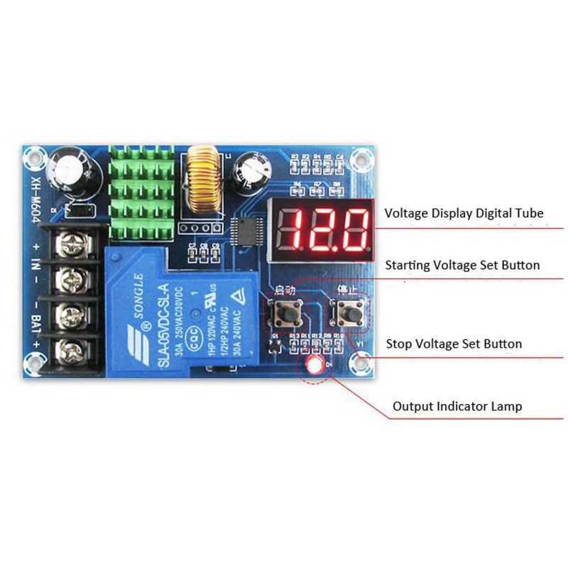 XH-M604 Mô-đun điều khiển bộ sạc pin DC 6-60V Lưu trữ pin Lithium Bảng bảo vệ công tắc điều khiển sạc pin