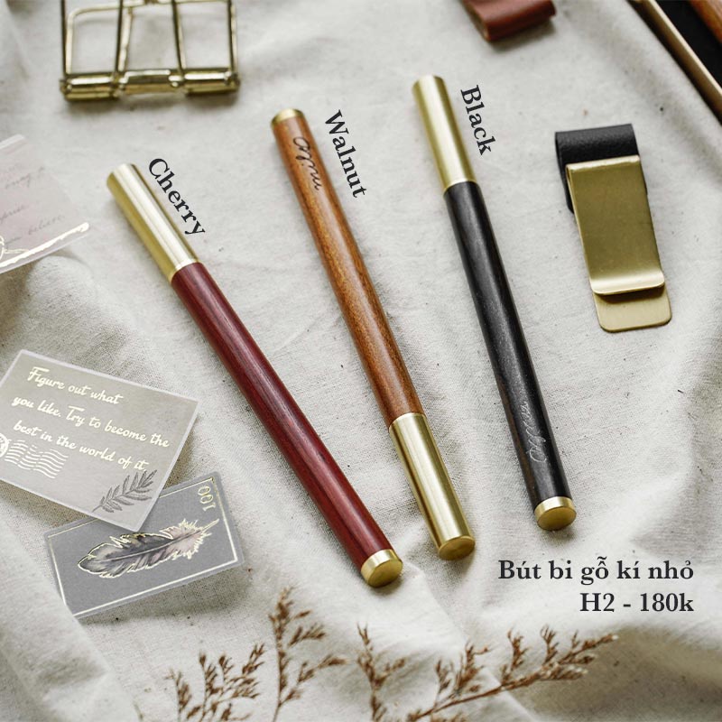 Bút bi gỗ kí nắp đồng mile.vn nhỏ - 3 màu sang trọng (H2)