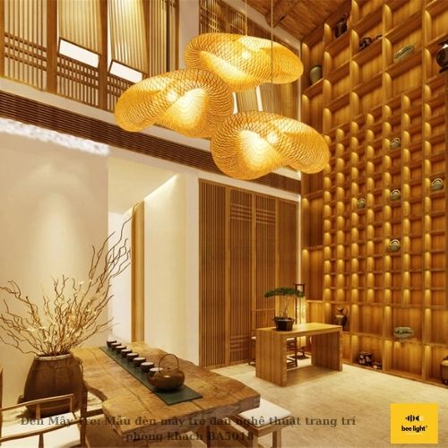 Đèn Mây Tre: Mẫu đèn mây tre đan nghệ thuật trang trí phòng khách BA5018 Bee Light