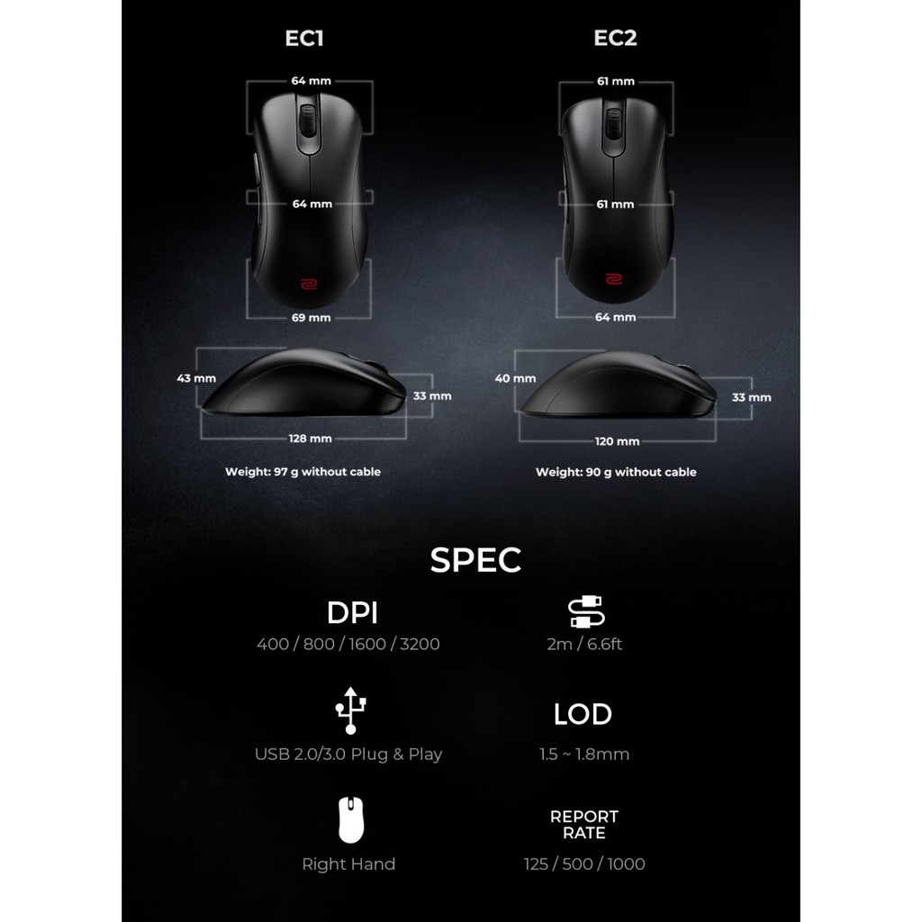 Chuột chơi game ZOWIE EC2 Mouse chuyên e-Sports