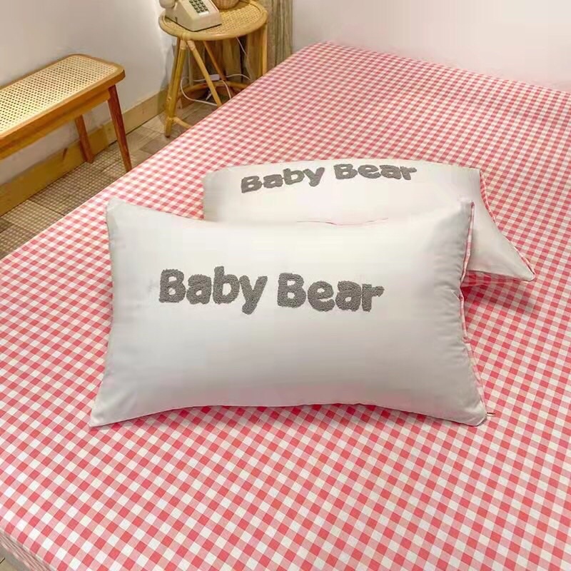 Chăn ga gối cotton đũi , Bộ ga gối đũi Baby Bear chăn trần hè tặng kèm gấu xinh