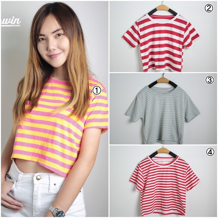 Áo thun Croptop sọc MW003 Thái Lan | Shopee Việt Nam