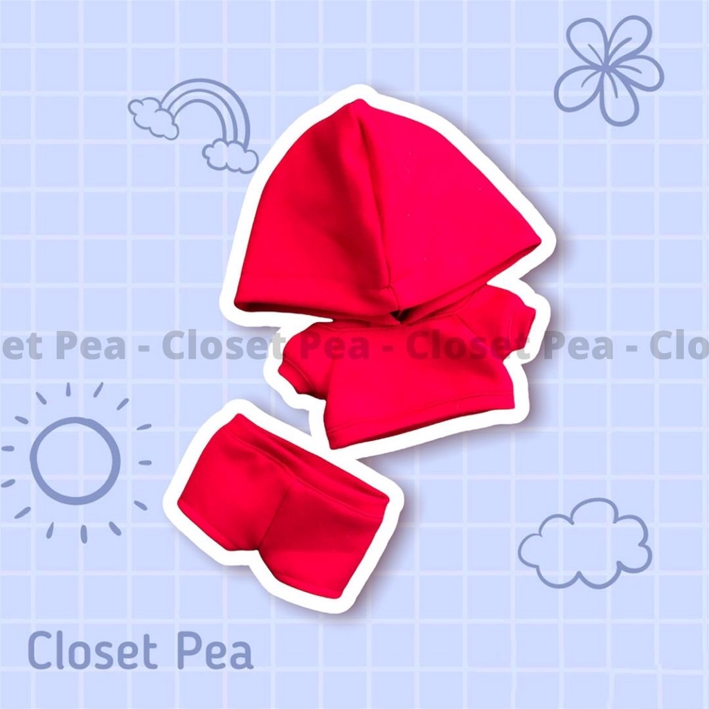 Hoodie đỏ noel + quần cho doll 15cm 20cm