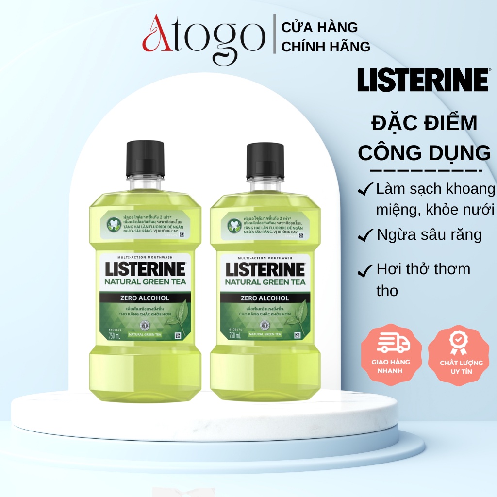 Bộ 2 Nước Súc Miệng Ngừa Sâu Răng Listerine Natural Green Tea 750ml x2 chai