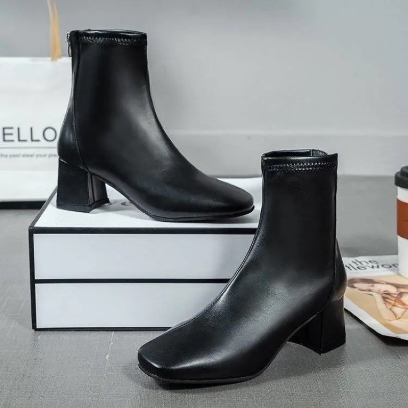 Boot nữ cổ cao da mềm khóa sau cao cấp, bốt nữ cao gót da lì lót nỉ đế 6 phân | BigBuy360 - bigbuy360.vn