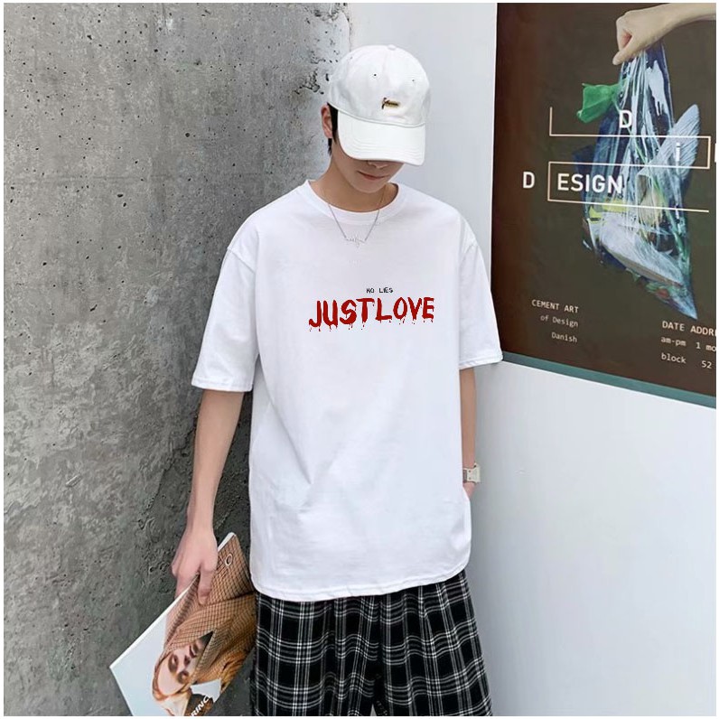 áo thun nam nữ tay lỡ JUSTLOVE form rộng đủ size, áo phông unisex trắng basic