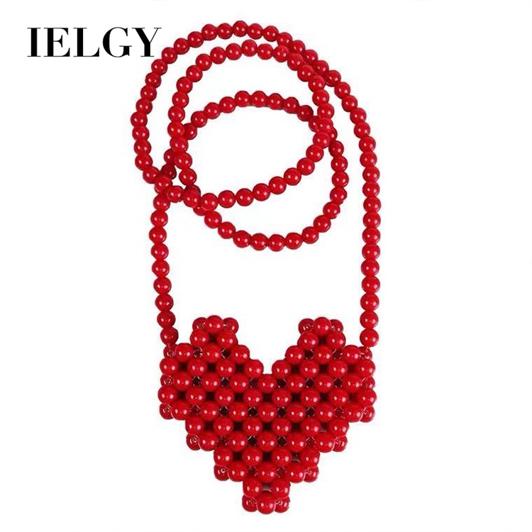 Túi đeo chéo IELGY thiết kế hình trái tim dệt kim DIY mini đựng son môi tiện lợi