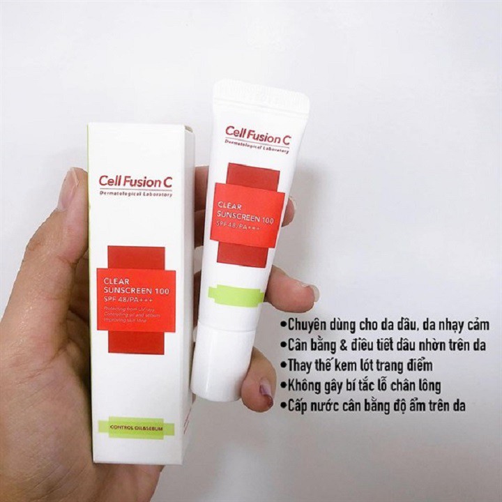 Kem chống nắng Cell Fusion C Clear Sunscreen 100 SPF 48/PA+++ Control Oil & Sebum 10ml