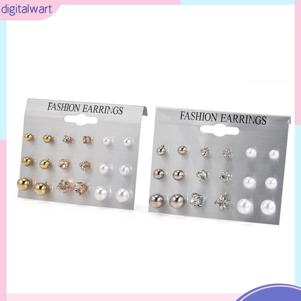 Set 9 cặp khuyên tai thiết đính đá quý ngọc trai nhân tạo sang trọng cá tính dành cho nữ