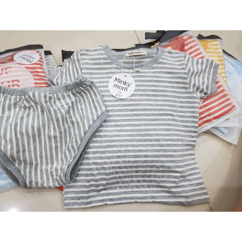 48.[HCM] Bộ chip sọc dành cho trẻ em 5-13kg vừa, Cotton thun lạnh Minky Mom, vải Sài Gòn