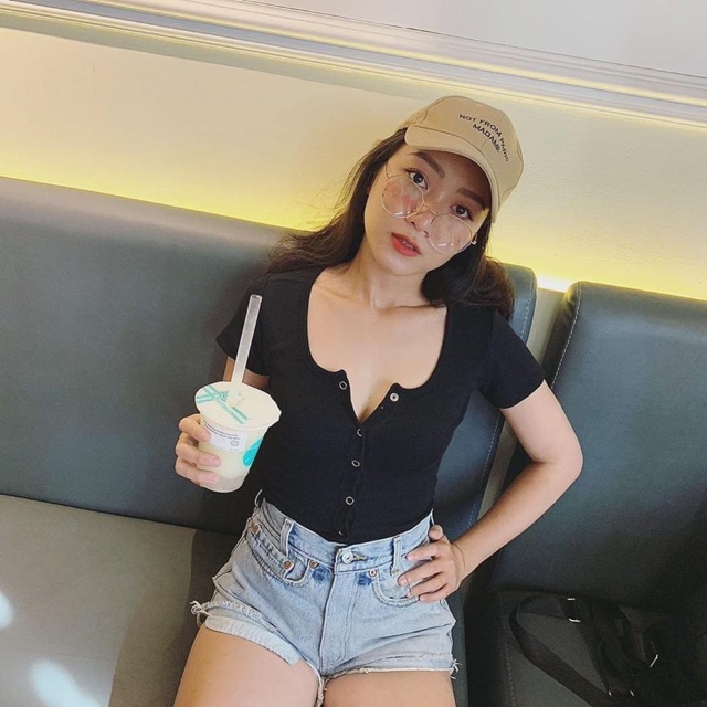 ÁO CROPTOP NÚT BẤM TAY NGẮN GÂN XỊN