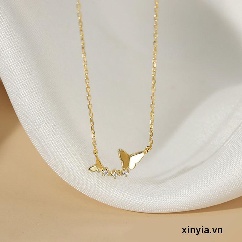 Vòng Cổ Mặt Bướm Đôi Kiểu Hình Học Sang Trọng Ngọt Ngào Đơn Giản Cho Nữ