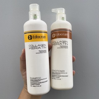 Bộ dầu gội xả siêu mượt phục hồi và ngăn gãy rụng tóc Edocean Collagen Keratin cao cấp 500mlx2