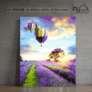 Tranh sơn dầu số hóa tự tô màu - Mã PC0072B Khinh khí cầu đồng hoa Lavender Tranh phong cảnh Châu Âu Paint by numbers