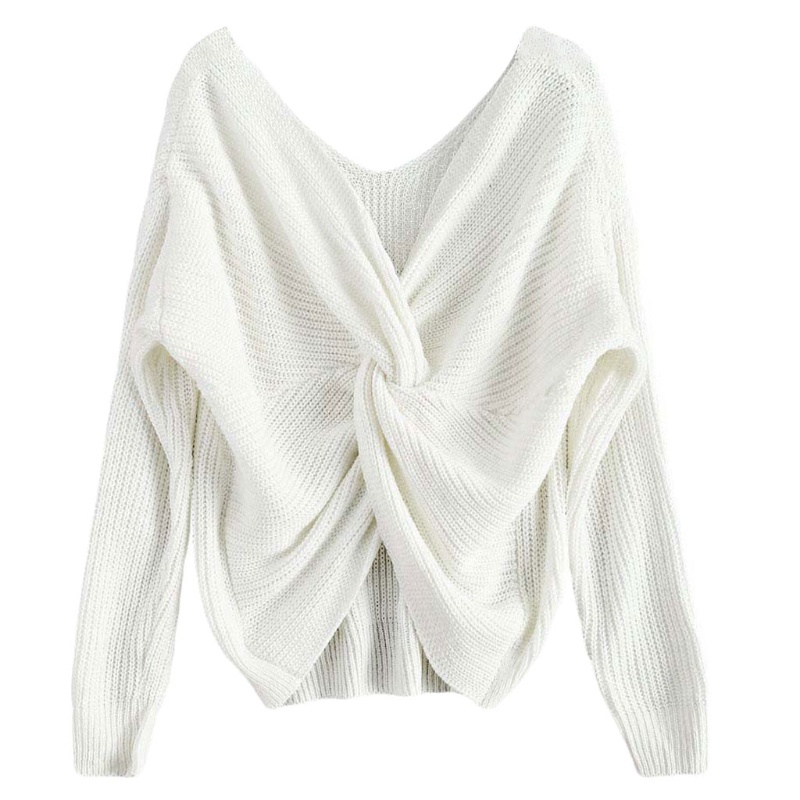 Áo Sweater Dệt Kim Tay Dài Cổ Chữ V Khoét Sâu Hở Lưng Quyến Rũ Cho Nữ