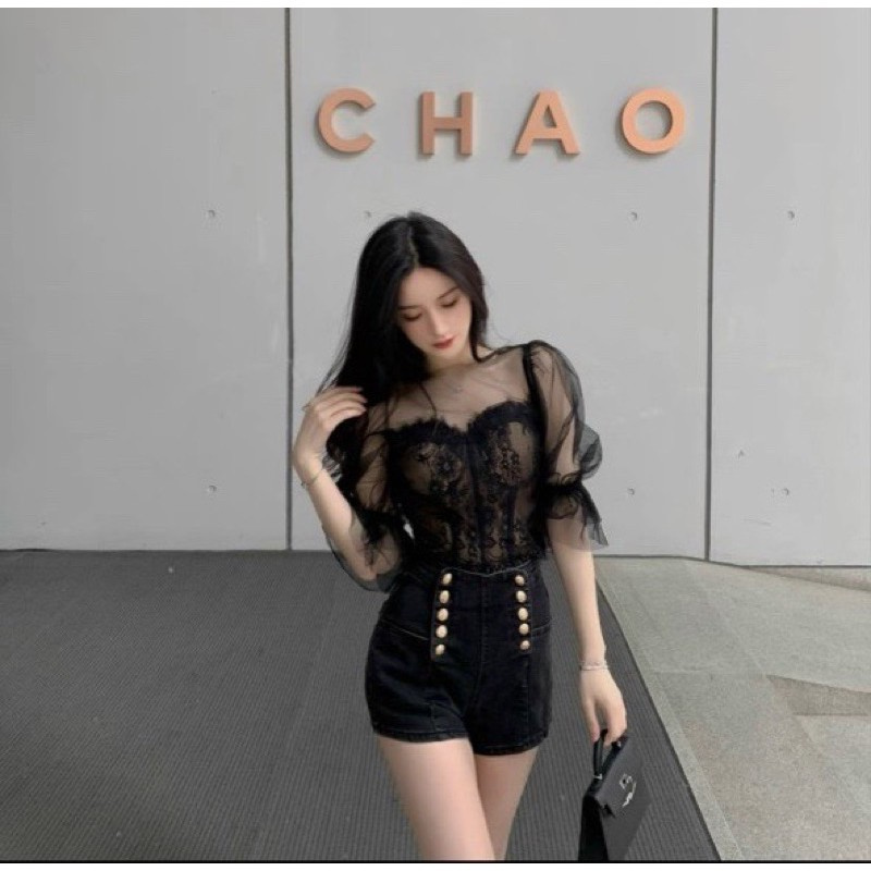 Quần Short Jean Nữ Aiori Trơn Lưng Cao Nhiều Nút Vải Jeans Cotton Co Giãn_Mã 4063