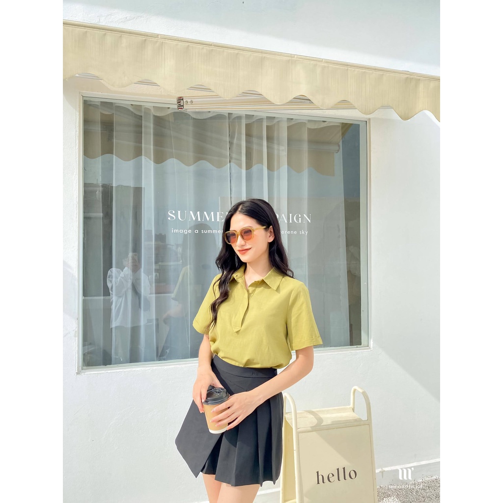 Áo sơ mi công sở nữ Méo shop phong cách cá tính dáng tay ngắn Sleeve